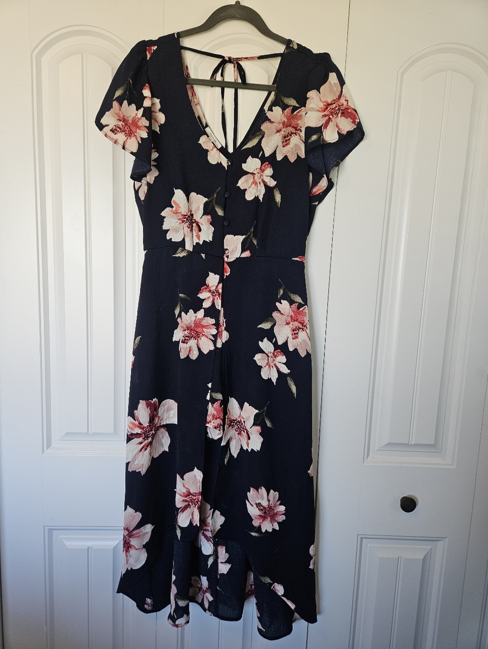 Maurices Navy Floral V-Neck Romper With Over Skirt Size medium